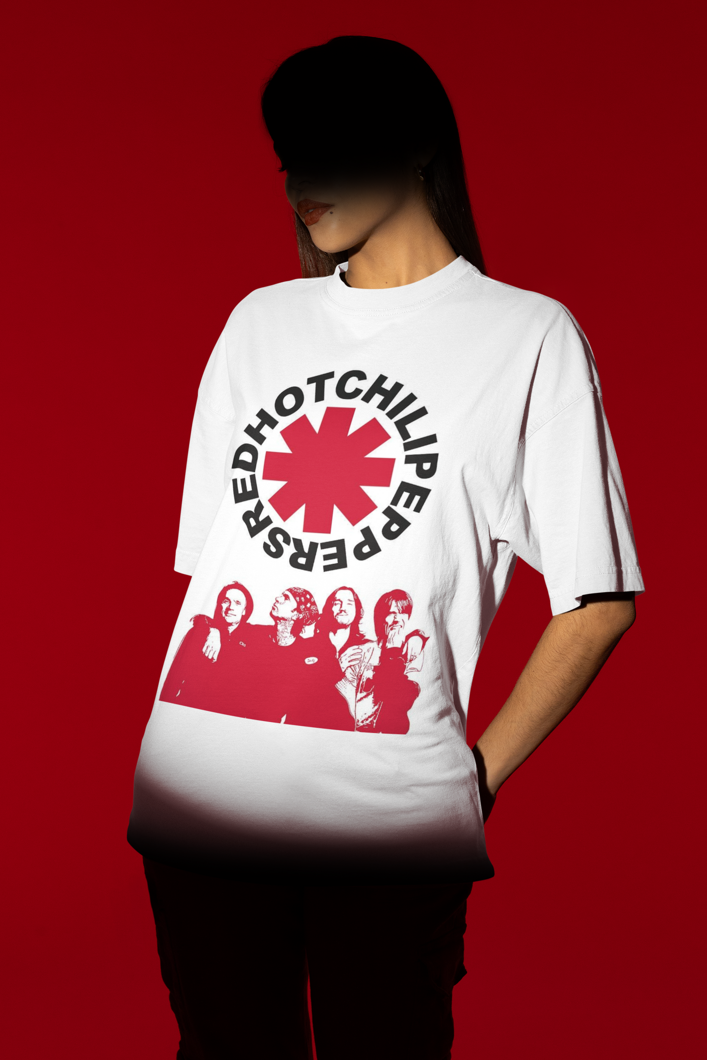 RHCP Red & White Graphic Oversized Tee